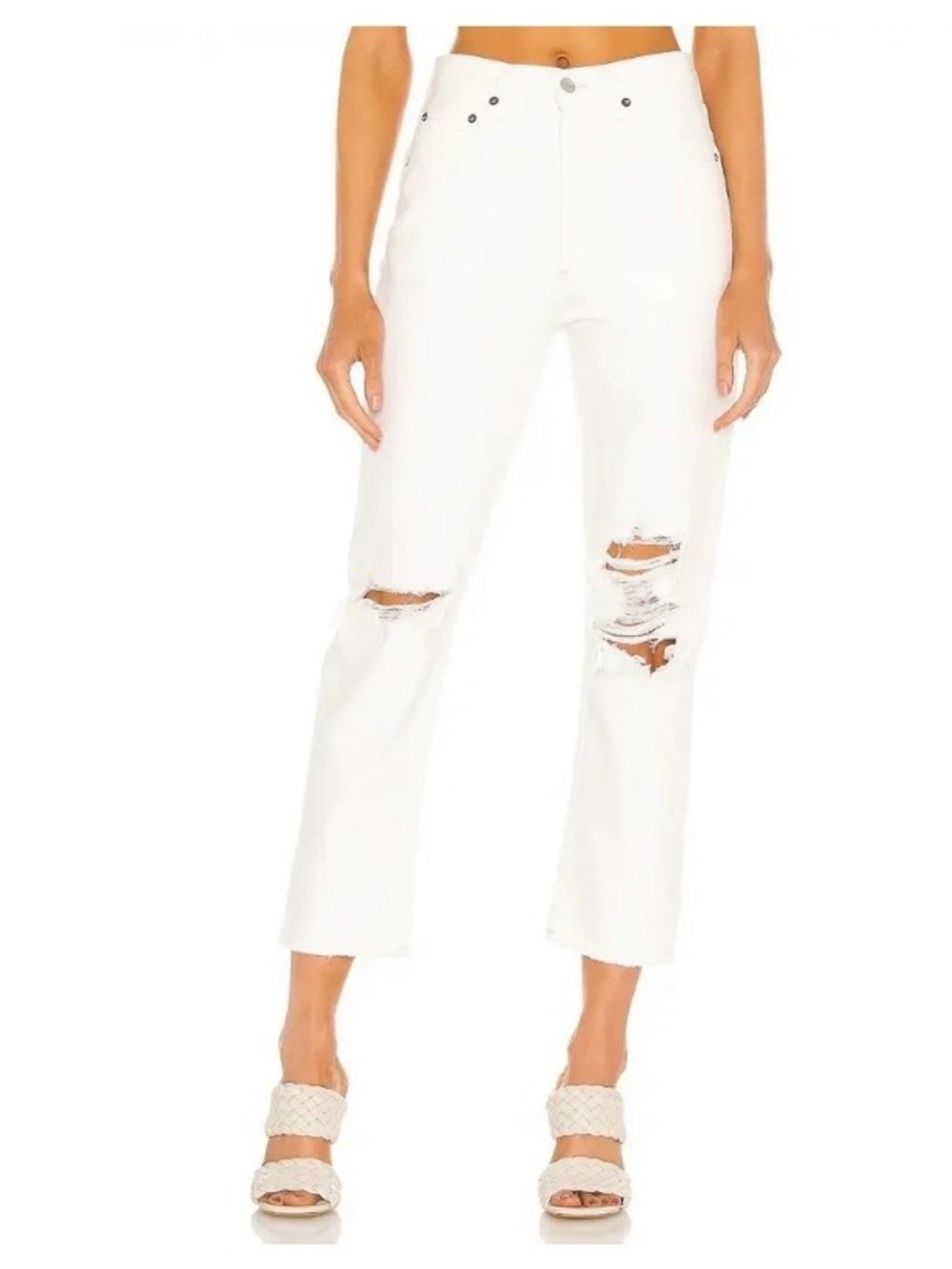 AGOLDE Riley Crop White Distressed Straight Leg Jeans Size 26